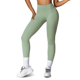 Women\'s High Waist Workout Leggings Tummy Control Compression Yoga Tight Pants Gym Pants Athletic Running Leggings with 25In Inseam No Front Seam (Option: Green_S)