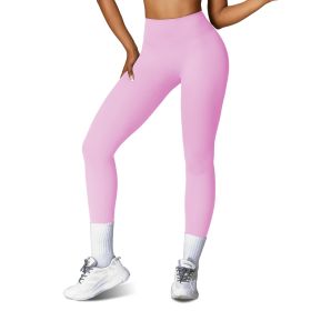 Women\'s High Waist Workout Leggings Tummy Control Compression Yoga Tight Pants Gym Pants Athletic Running Leggings with 25In Inseam No Front Seam (Option: Pink_XL)