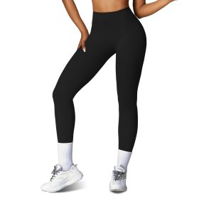 Women\'s High Waist Workout Leggings Tummy Control Compression Yoga Tight Pants Gym Pants Athletic Running Leggings with 25In Inseam No Front Seam (Option: Black_M)